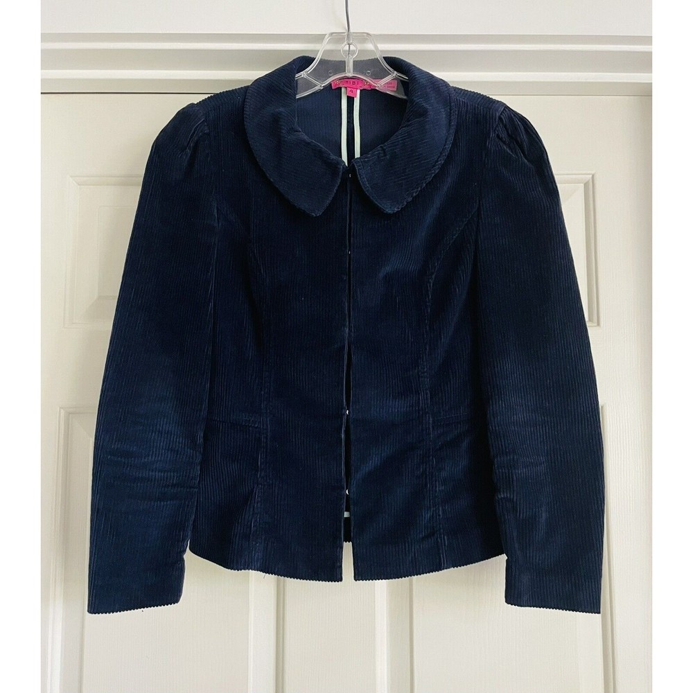 Vtg Tibi Navy Blue Corduroy Cropped Blazer Jacket Sz 4 Preppy Y2K
